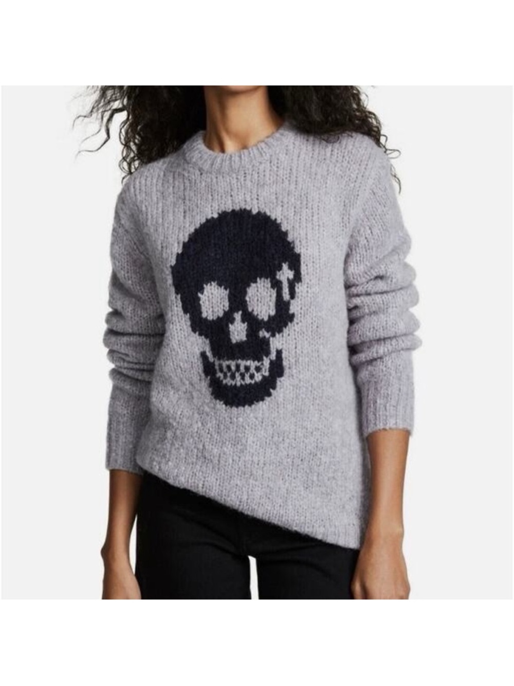 Skull Cashmere Gray Sweater Crewneck Black Skull wool alpaca blend Medium M